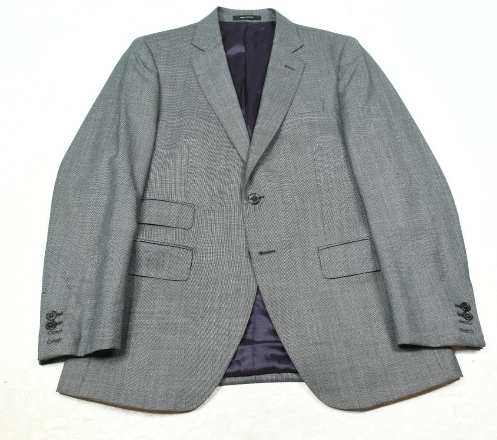 Massimo Dutti Sportcoat Blazer Mens 38 Gray Two-Button Slim Fit Super 150s Wool